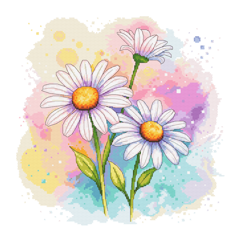Kreuzstichmuster für Smartphone - Aquarell Gänseblümchen