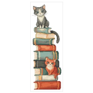 S 11087 Kreuzstichmuster für Smartphone - Katzen auf Büchern