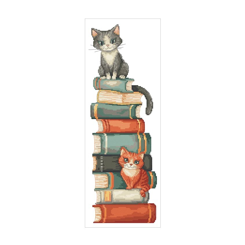 Kreuzstichmuster für Smartphone - Katzen auf Büchern