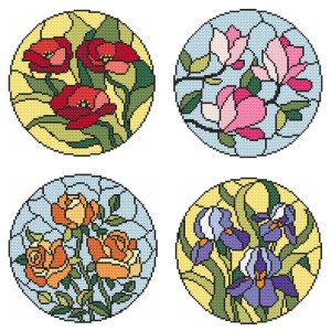 SET7 Set mit Stickpackungen - Buntglasblumen - 3+1 gratis