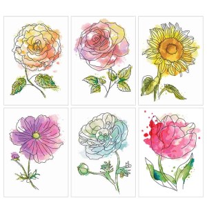 SET9 Set mit Stickpackungen - Aquarellblumen - 5+1 gratis
