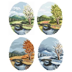 SET10 Set mit Stickpackungen - Vier Jahreszeiten Oval - 3+1 gratis
