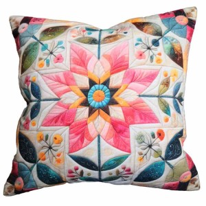 POD-08 Kissen im Patchwork-Stil - Rosa Blume