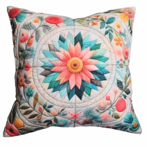 POD-09 Kissen im Patchwork-Stil - Blaue Blume