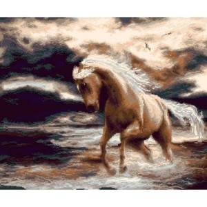 K 7273 Gobelin - Pferd im Wasser