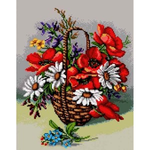 K 7188 Gobelin - Mohnblumen und Gänseblümchen
