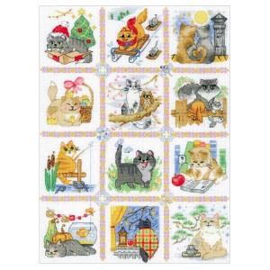 RIO 2136 Cross stitch kit with yarn - Cat calendar