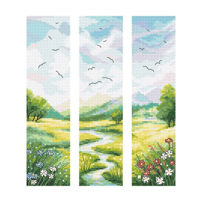 Kreuzstichmuster für Smartphone - Lesezeichen - Landschaft - Triptychon