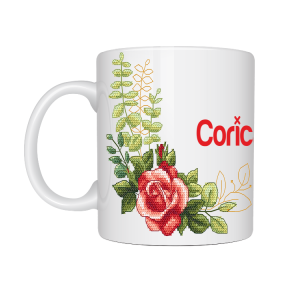 KUB-011 Weiße Tasse - Gestickte Rose Coricamo