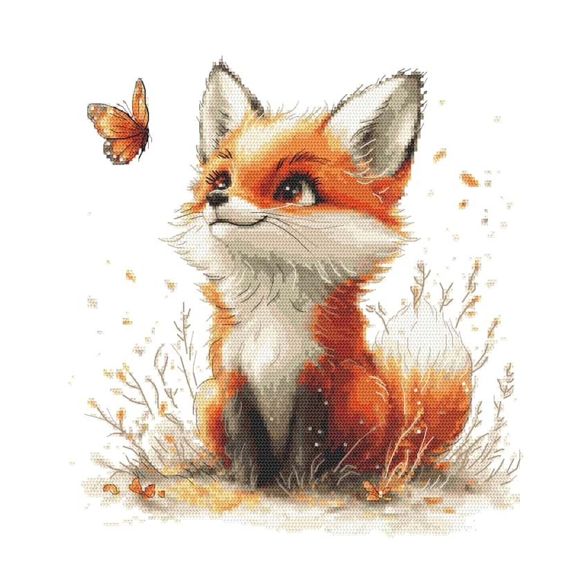 Cross stitch pattern for a phone - Fox with a butterfly