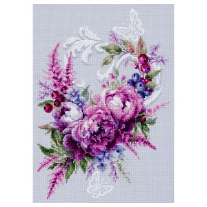 MN 70-04 Cross stitch kit - Purple silk peonies