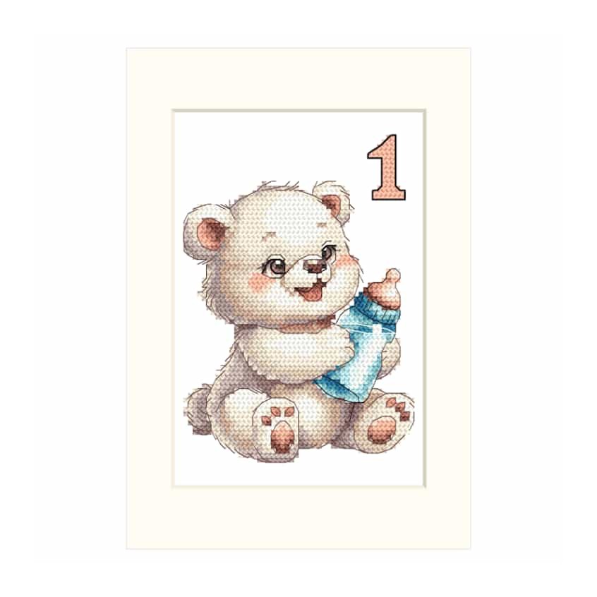 Kreuzstichmuster für Smartphone - Geburtstagskarte - Teddybär mit Flasche