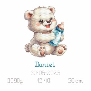 Z 10971 Stickpackung - Geburtsschein - Teddybär mit Flasche