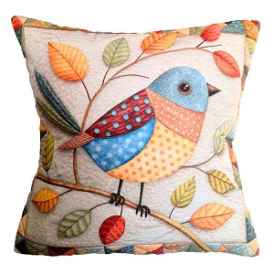 POD-10 Kissen im Patchwork-Stil - Herbstvogel