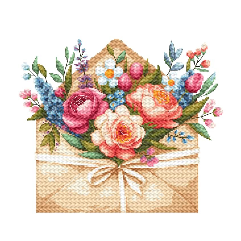 Kreuzstichmuster auf Papier - Blumenbrief