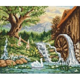 ZI 8213 Stickpackung mit Stickgarn und Perlen - Landschaft mit einer Mühle