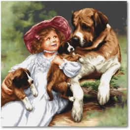 ZA 11104 Stickpackung mit Hintergrund - Mädchen mit einem Hund
