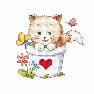 Z 8722 Stickpackung - Katze im Blumentopf