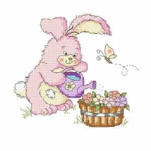 GC 8752 Kreuzstichmuster auf Papier - Hase mit Gießkanne