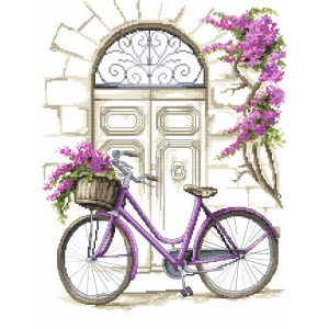 Z 8771 Cross stitch kit - Bicycle with bougainvillea