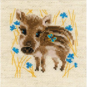 RIO 1756 Cross stitch kit with yarn - Little boar