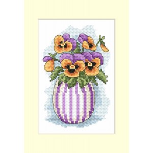 ZU 10205-01 Cross stitch kit - Postcard with pansies