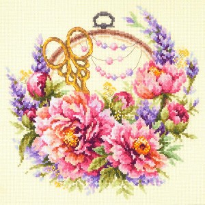MN 100-124 Cross stitch kit - Peonies for needlewoman