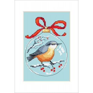 ZU 10237-01 Cross stitch kit - Postcard - Christmas ball with a bird