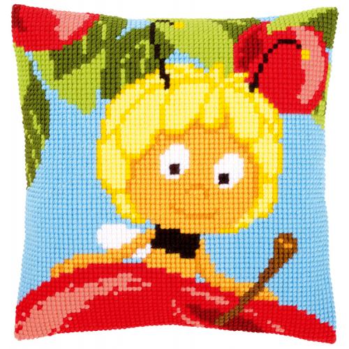 Kreuzstichkissen - Maja auf einem Apfel Kreuzstichkissen - Maja auf einem Apfel