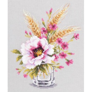 MN 100-015 Cross stitch kit - Poppy and maiden pinks