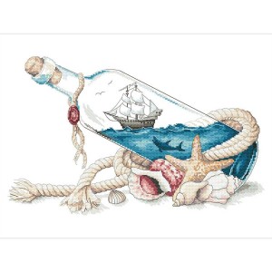 W 10264 Kreuzstichvorlage PDF - Meer in der Flasche