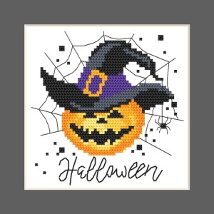 W 10473 Cross stitch pattern PDF - Postcard - Happy Halloween