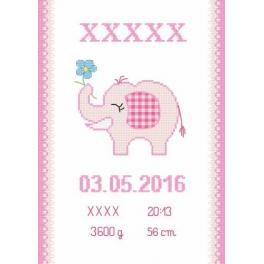 S 8636-01 Kreuzstichvorlage für Smartphone - Geburtsschein mit Elefantchen
