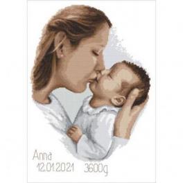 S 10457 Kreuzstichvorlage für Smartphone - Geburtsschein - Mutterkuss