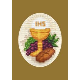 S 8419 Kreuzstichvorlage für Smartphone - Kommunion-Karte - Brot und Weintrauben