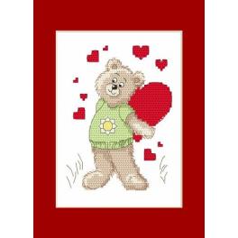 S 4986 Kreuzstichvorlage für Smartphone - Valentinstagskarte - Der kleine Bär mit einem Herzen