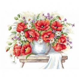 S 8751 Kreuzstichvorlage für Smartphone - Blumenstrauß mit Mohnblumen